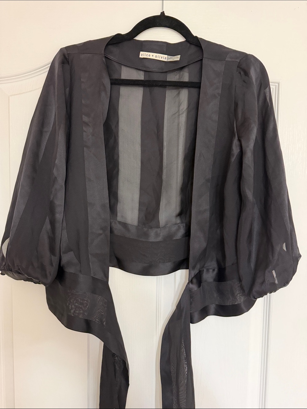 Alice + Olivia Black Sheer Tie-Front